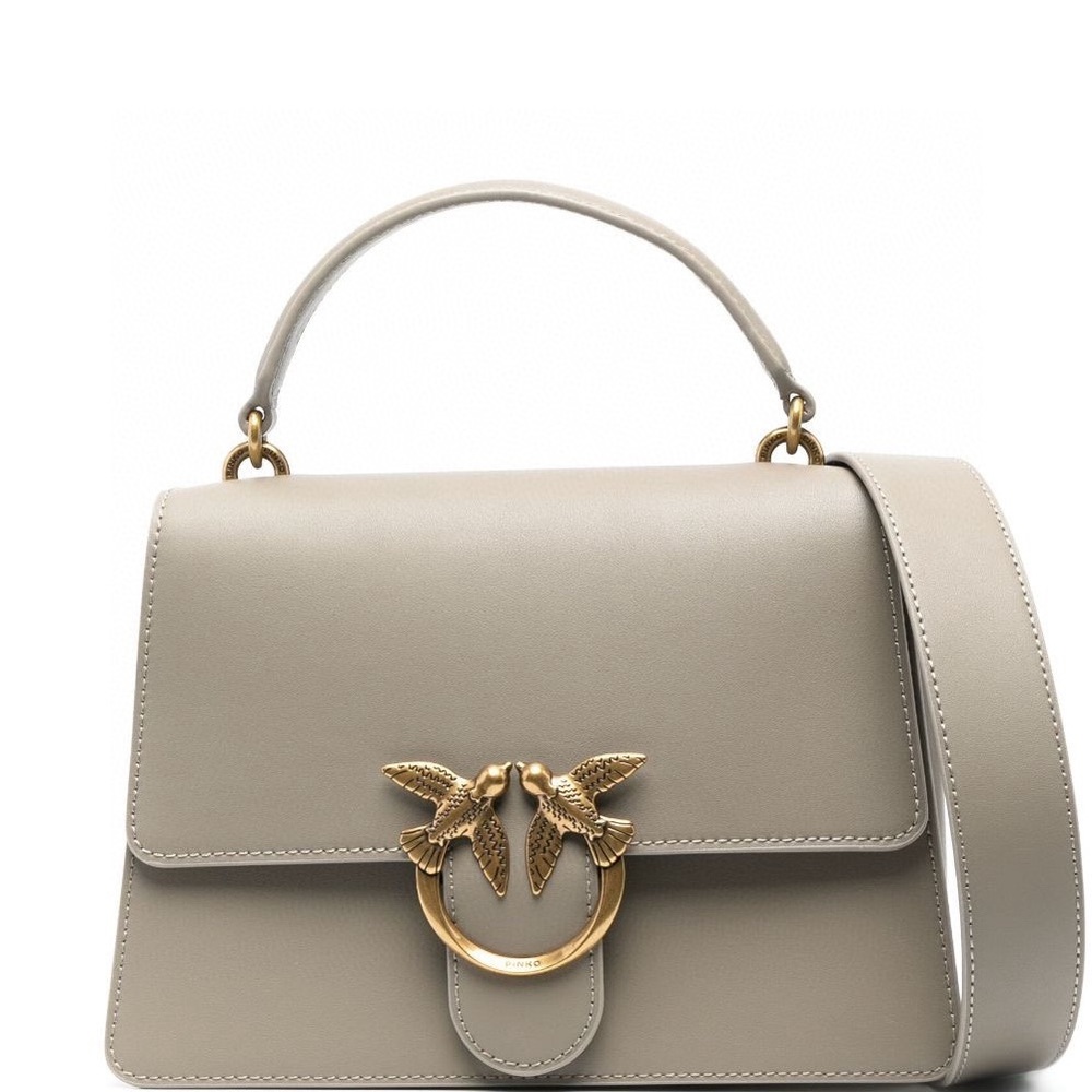 Pinko Taupe Leather Satchel with Gold Accent